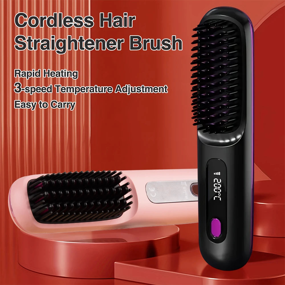 Wireless Portable Hair Straightener – Quick Heated Electric Hot Comb