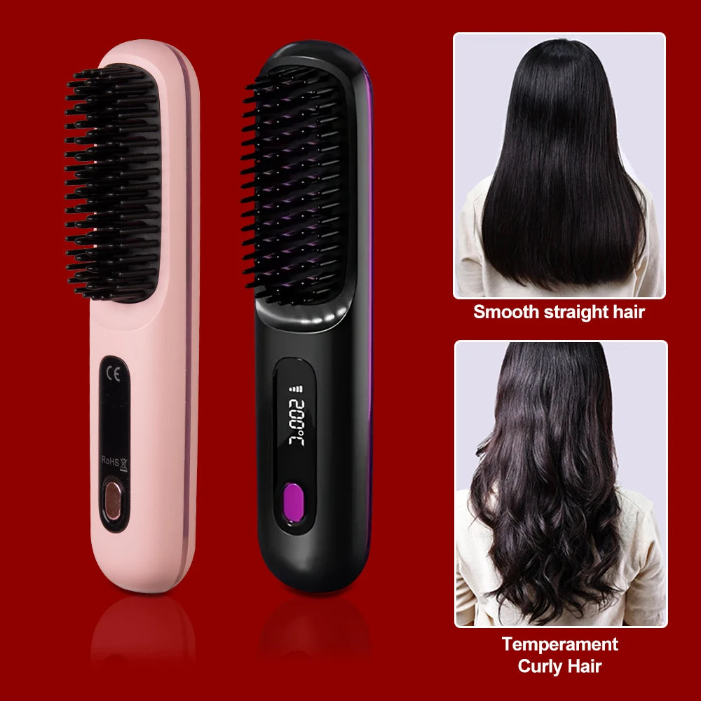 Wireless Portable Hair Straightener – Quick Heated Electric Hot Comb