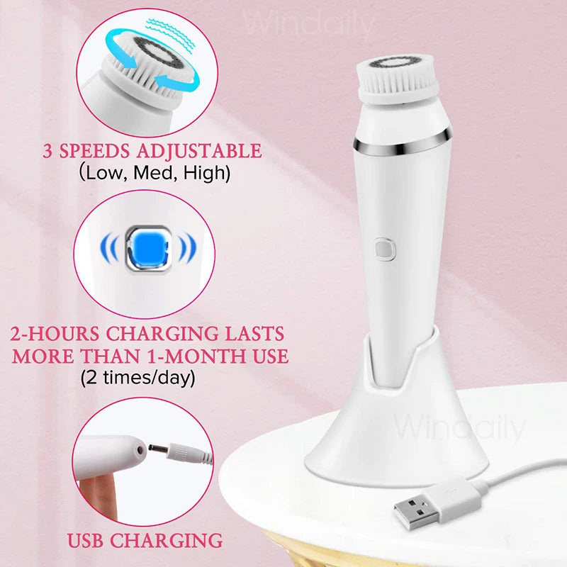 4-in-1 Electric Facial Cleansing Brush – Waterproof Sonic Exfoliator