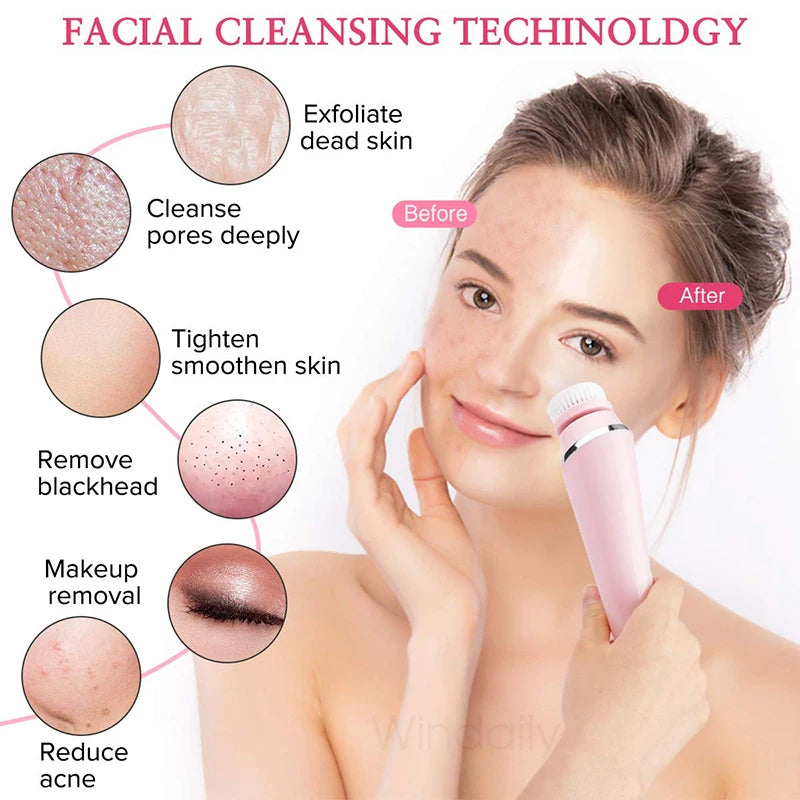 4-in-1 Electric Facial Cleansing Brush – Waterproof Sonic Exfoliator