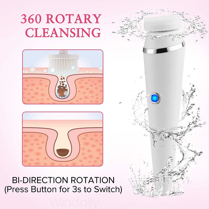 4-in-1 Electric Facial Cleansing Brush – Waterproof Sonic Exfoliator