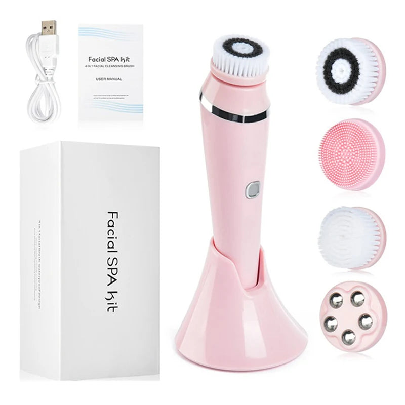 4-in-1 Electric Facial Cleansing Brush – Waterproof Sonic Exfoliator