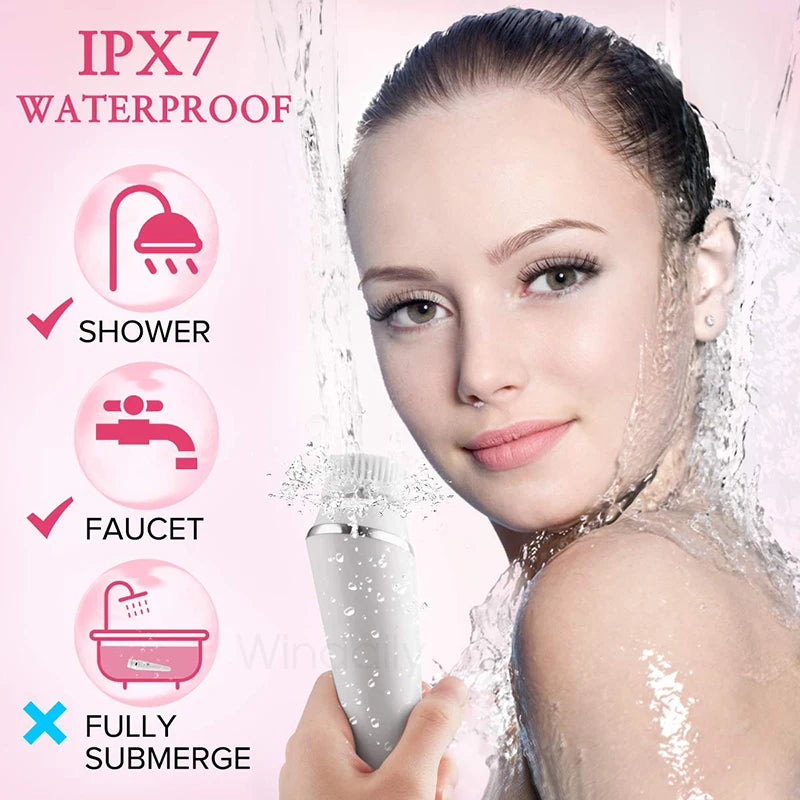 4-in-1 Electric Facial Cleansing Brush – Waterproof Sonic Exfoliator