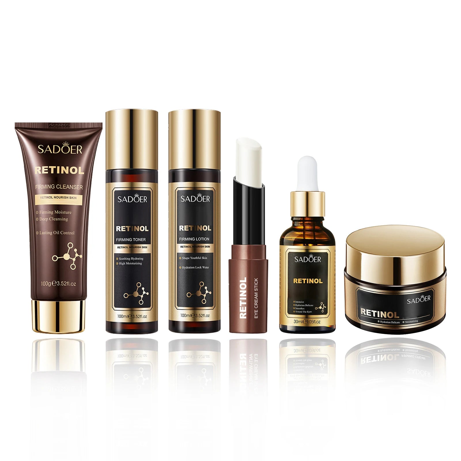 Retinol 6-in-1 Complete Skin Care Set – Cleanser, Serum, Cream, Eye Cream, Toner & Lotio