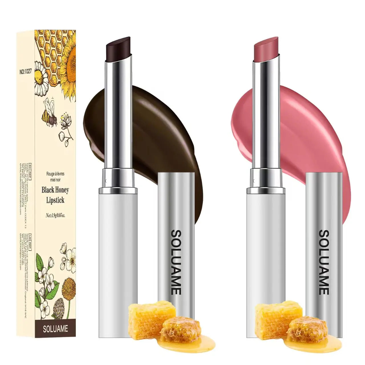 2PCS Honey Tinted Lip Balm – Hydrating Lipstick Duo (Black & Pink)