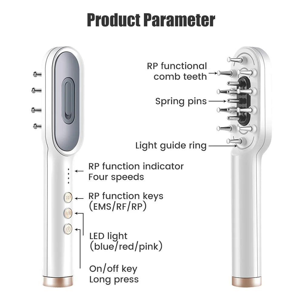 Electric Hair Growth Comb & Scalp Massager with EMS & LED Red Light