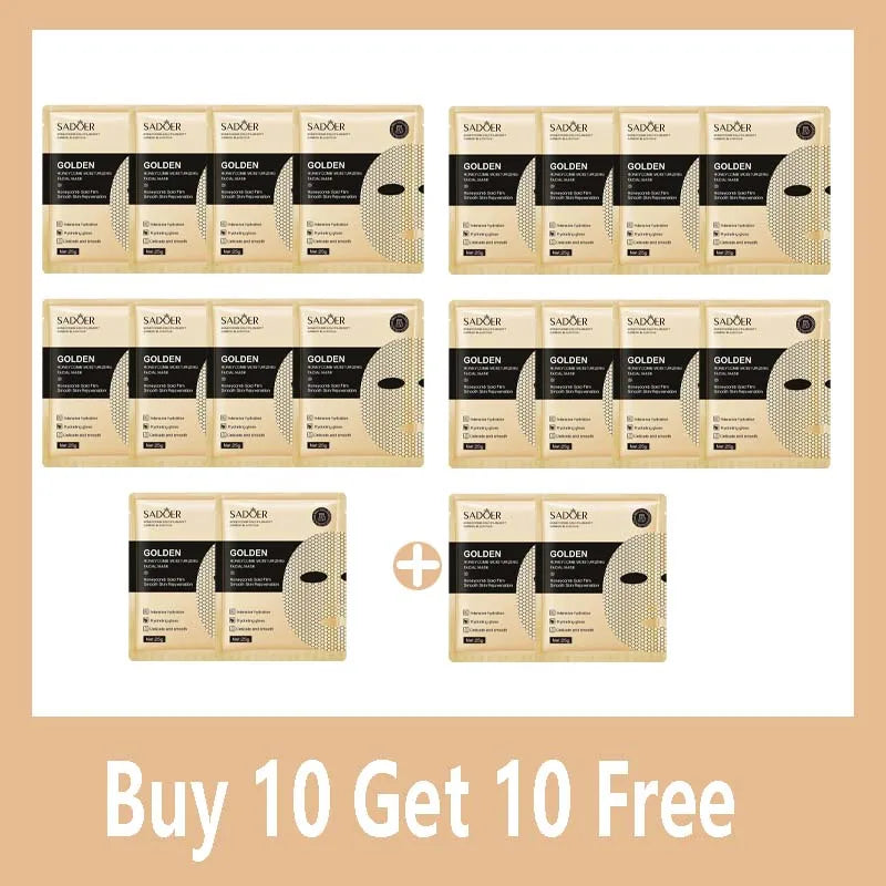 SADOER 24K Gold Luxury Facial Mask – 20pcs for Radiant Skin