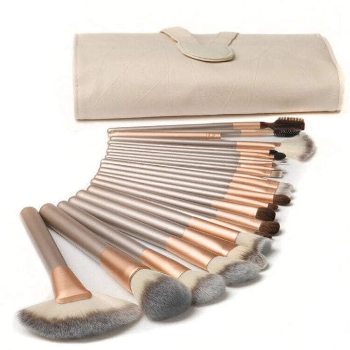 Professional Wooden Makeup Brush Set with Leather Pouch – 12-24 Pieces