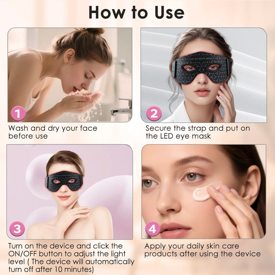 JVV Wireless Red Light Therapy Eye Mask – LED Infrared Skincare