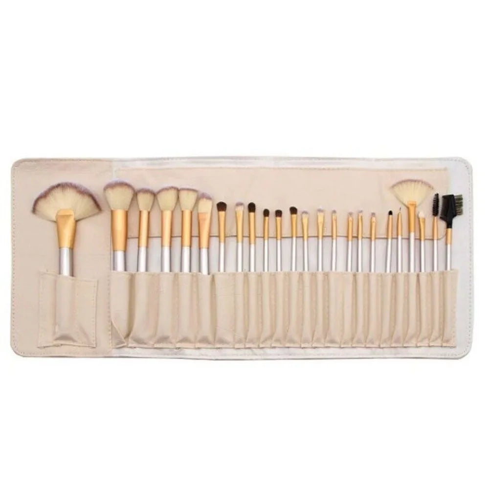 Professional Wooden Makeup Brush Set with Leather Pouch – 12-24 Pieces
