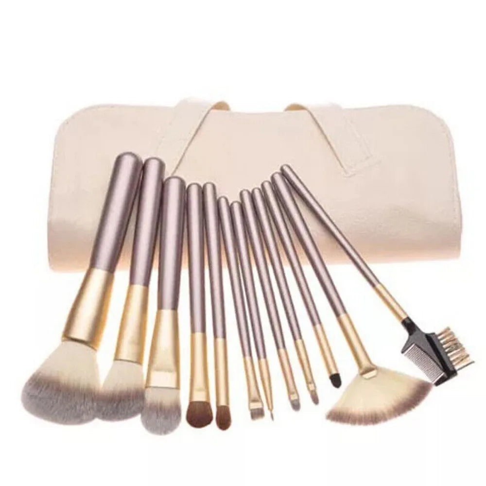 Professional Wooden Makeup Brush Set with Leather Pouch – 12-24 Pieces
