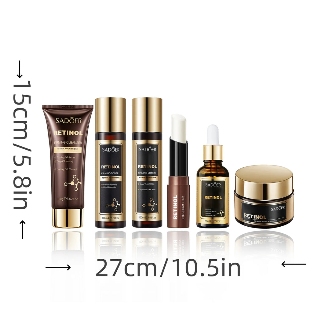 Retinol 6-in-1 Complete Skin Care Set – Cleanser, Serum, Cream, Eye Cream, Toner & Lotio