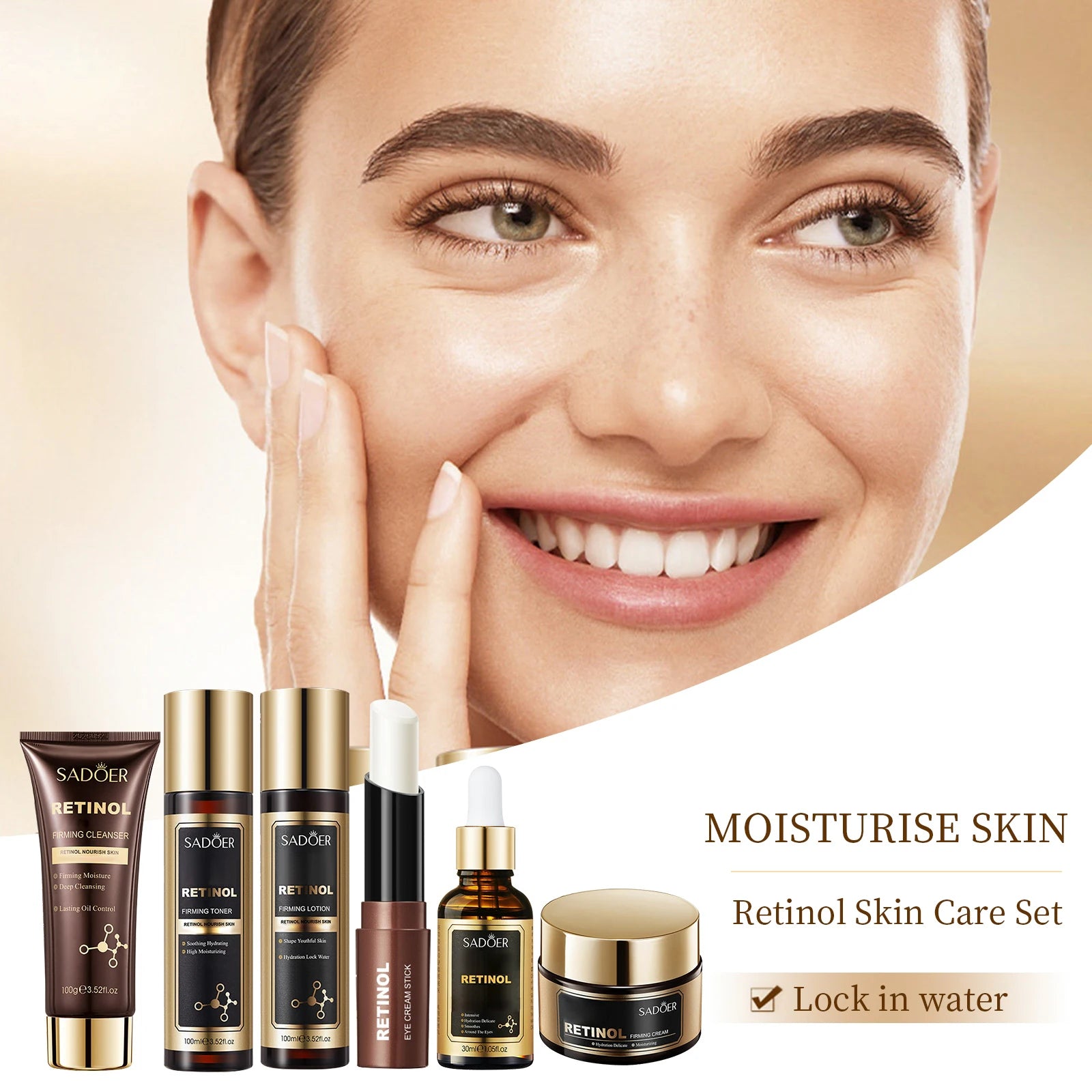 Retinol 6-in-1 Complete Skin Care Set – Cleanser, Serum, Cream, Eye Cream, Toner & Lotio